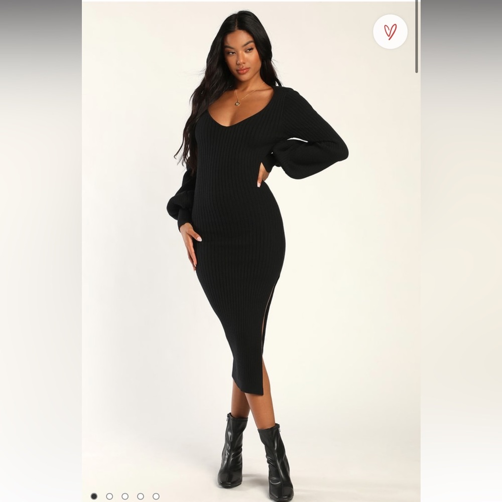 Lulu’s Season for Style Black Cutout Long Sleeve Sweater Dress